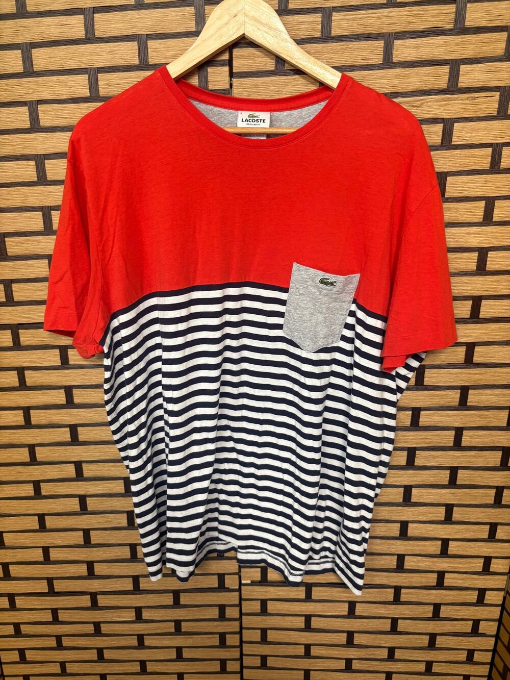 Lacoste Red And Blue Stripe Tee Size 8